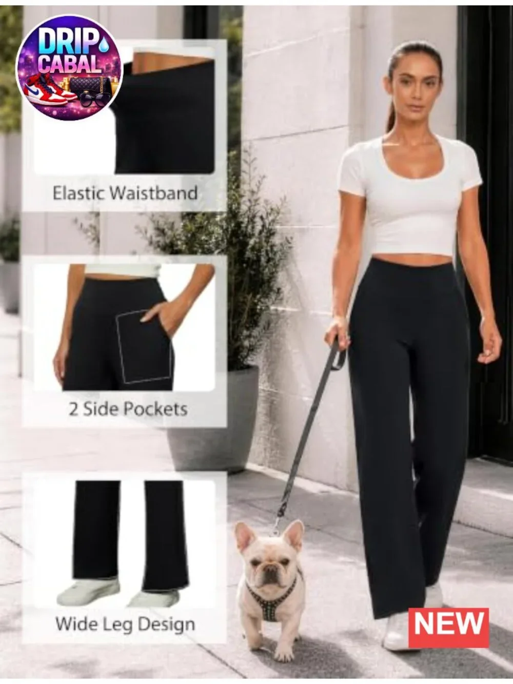 High Waisted Wide Leg Yoga Pants with Pockets, Stretchy Lounge Trousers, 4-Way